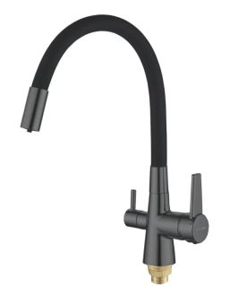 Смеситель для кухни Shevanik S668Y с подключением фильтра пепельный/чёрный